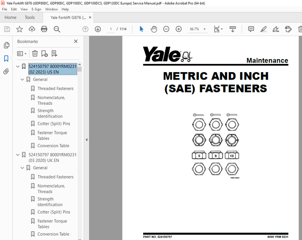 Yale Forklift G876 (GDP80DC, GDP90DC, GDP100DC, GDP100DCS, GDP120DC Europe) Service Manual - PDF