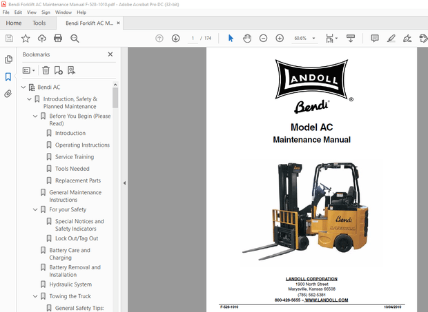Bendi Landoll Forklift AC Maintenance Manual F-528-1010 PDF