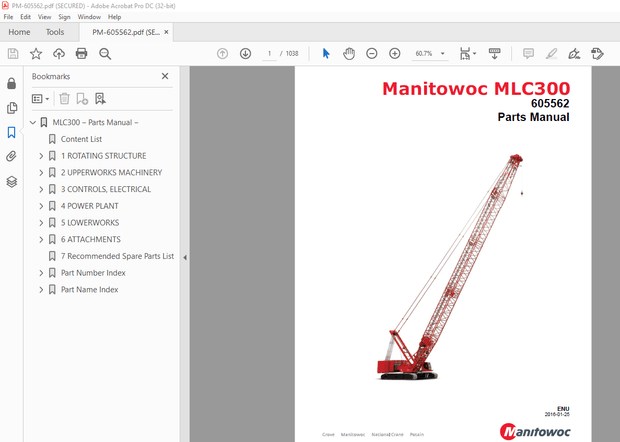 Manitowoc Crane MLC300 Parts Manual 605562 – PDF DOWNLOAD
