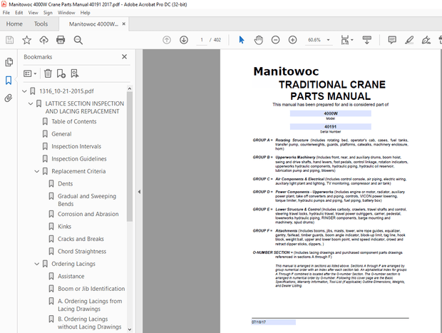 Manitowoc 4000W Traditional Crane Parts Manual 40191 – PDF DOWNLOAD