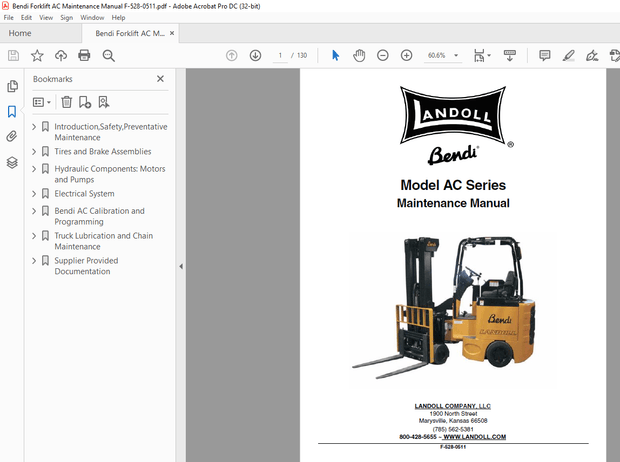 Bendi Landoll Forklift AC Series Maintenance Manual F-528-0511 – PDF DOWNLOAD