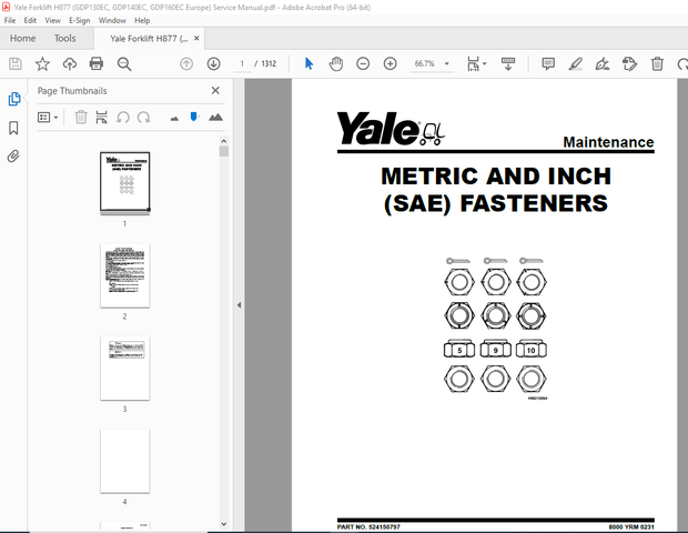 Yale Forklift H877 (GDP130EC, GDP140EC, GDP160EC Europe) Service Manual – PDF DOWNLOAD