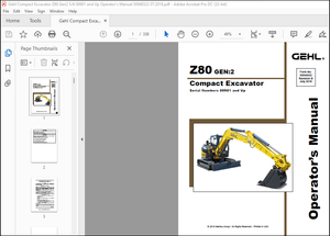 Gehl Z80 GEN2 Compact Excavator Operator’s Manual 50940322 – PDF DOWNLOAD