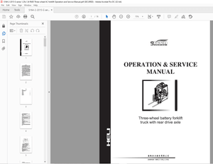 Heli Forklift Three-Wheel Battery Forklift Truck With rear Drive Axle Operation &amp; Service Manual 