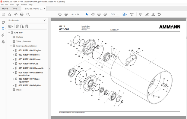 Ammann ARS 110 Single Drum Roller Parts Catalogue Manual 2383020 PDF
