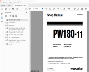 Komatsu PW180-11 Wheeled Excavator Service Repair Workshop Manual - PDF DOWNLOAD