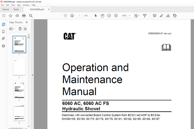Cat 6060 AC 6060 AC FS Hydraulic Shovel Operation and Maintenance Manual EM029999 – PDF DOWNLOAD