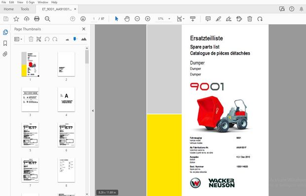 WACKER NEUSON 9001 DUMPER PARTS MANUAL 1000114820 - PDF DOWNLOAD