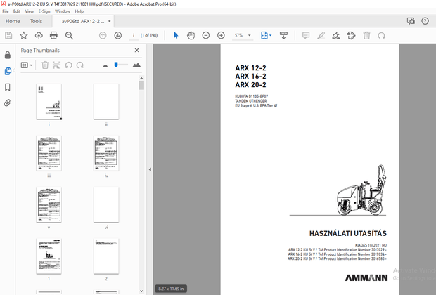 Ammann ARX 12-2 ARX 16-2 ARX 20-2 HASZNÁLATI UTASÍTÁS PDF