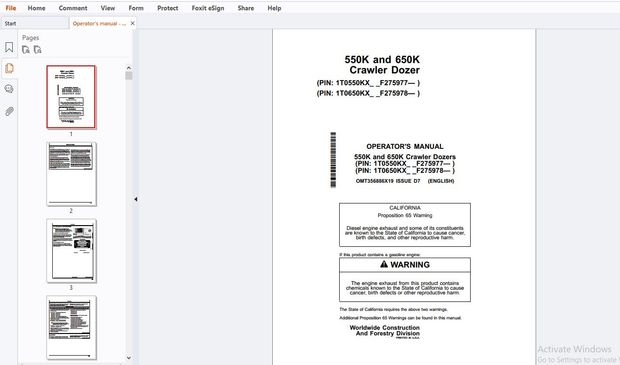John Deere 550K &amp; 650K Crawler Dozer Operator’s Manual OMT356886X19 – PDF DOWNLOAD