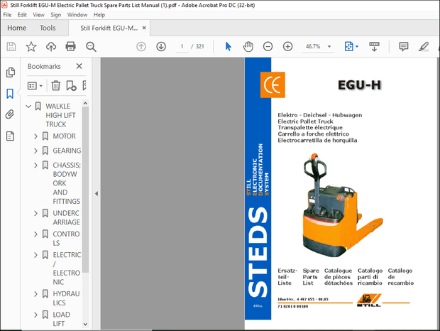 Still Forklift EGU-M Electric Pallet Truck Spare Parts List Manual – PDF DOWNLOAD