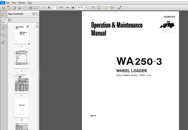 Komatsu WA250-3 wheel Loader Operation &amp; Maintenance Manual PDF DOWNLOAD