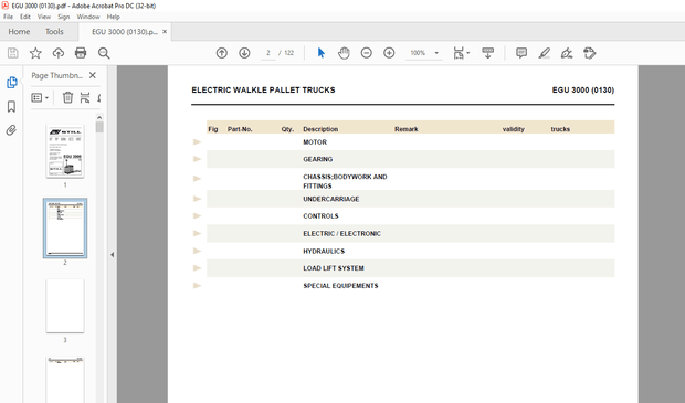 Still EGU 3000 Electric walkie pallet trucks Spare Parts List Manual – PDF DOWNLOAD