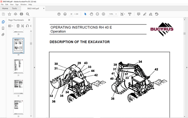 Cat Bucyrus RH 40E Hydraulic Excavator OPERATING INSTRUCTIONS MANUAL BI651440 – PDF DOWNLOAD