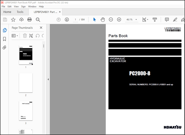 Komatsu PC2000-8 Hydraulic Excavator Parts Book Manual LEPBP2M801 – PDF DOWNLOAD