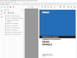 Kobelco SK400 SK400LC Hydraulic Excavator Operator’s Manual – PDF DOWNLOAD