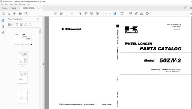 Kawasaki 5OZv-2 WHEEL LOADER PARTS Manual - PDF DOWNLOAD