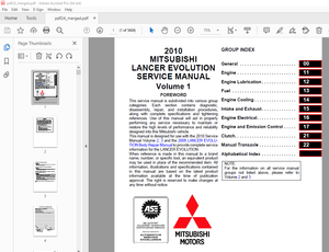Mitsubishi 2010 Lancer Evolution X Service Manual (Vol 1 &amp; 2 &amp; 3) – PDF DOWNLOAD