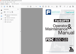 Fantuzzi Reggiane Forklift 500 G5 Operator &amp; Parts manual + Electrical &amp; Hydraulic Diagrams Manual –