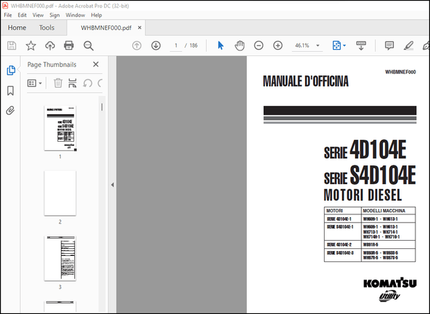 Komatsu 4D104E S4D104E Motori Series Msanuale D’Officina WHBMNEF000 – PDF DOWNLOAD (Spanish)