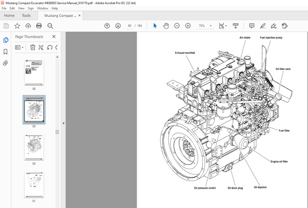Mustang Compact Excavator ME80003 Service Manual (918170) – PDF DOWNLOAD