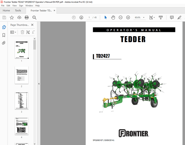 Frontier Tedder TD2427 Operator’s Manual(5PQ990107) – PDF DOWNLOAD