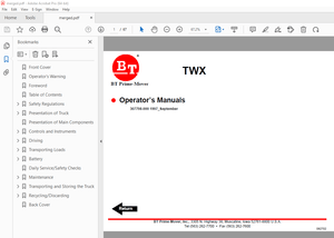 BT Prime-Mover TWX Electric Walkie Tow Tractor Operator&#x27;s Manual - PDF DOWNLOAD 