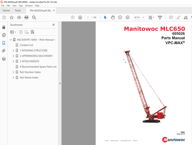 Manitowoc Crane MLC650 VPC-MAX Parts Manual 605026 - PDF