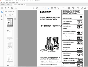 Kalmar Forklift Truck DC 5-8H TON Hydrostat Spare Parts Catalogue Manual 920936.0111 – PDF DOWNLOAD