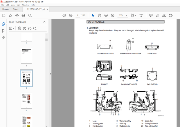 Hyundai Forklift 22/25/30/33D-9T Operator’s Manual 2023 - PDF DOWNLOAD