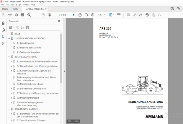 AMMANN ARS 220 WALZENZUG DEUTZ BEDIENUNGSANLEITUNG 3041672 - PDF