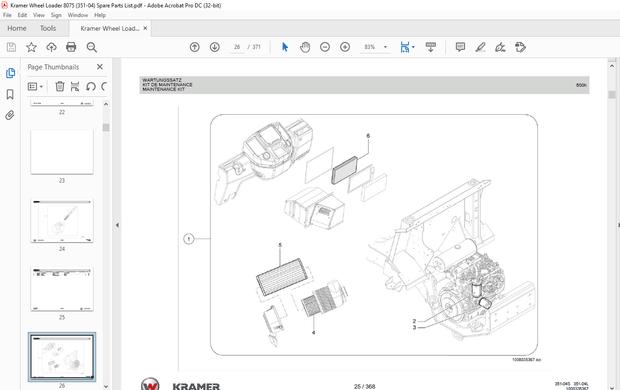 KRAMER Wheel loader 8075 8075L Spare Parts List Manual SN351040001 – PDF DOWNLOAD