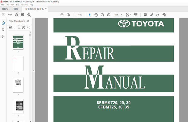 Toyota Forklift 8FBMKT20-30 8FBMT25-35 Repair Manual - PDF DOWNLOAD