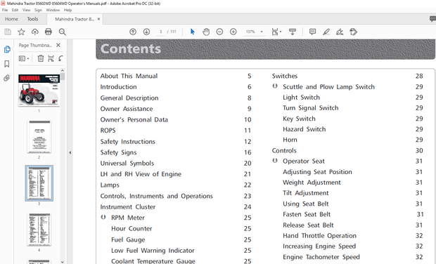 Mahindra Tractor ’60’ Series 8560 2WD 4WD Tier – III Compliant Operator’s Manual – PDF DOWNLOAD