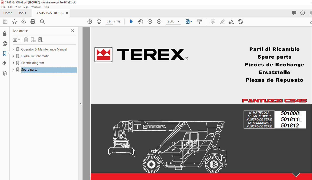 Terex Fantuzzi Reggiane Forklift CS45 Operator & Parts + Electrical ...