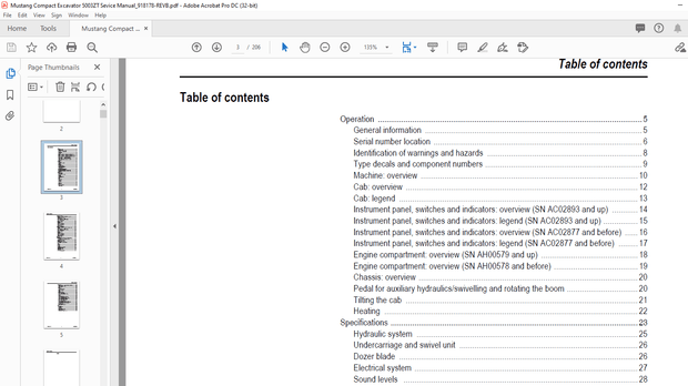 Mustang Compact Excavator 5003ZT Sevice Manual (918178) – PDF DOWNLOAD