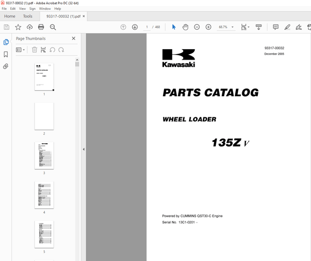 Kawasaki 135ZV Wheel Loader Parts Manual (93317-00032) – PDF DOWNLOAD