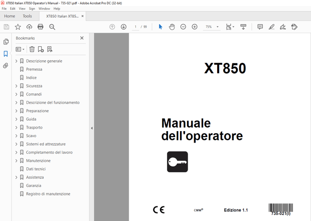 Ditch Witch XT850 Manuale dell’operatore 735-021  – PDF DOWNLOAD (Italian)