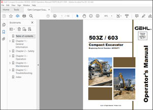 Gehl GE503Z GE603 Compact Excavator Operator’s Manual 918070 – PDF DOWNLOAD