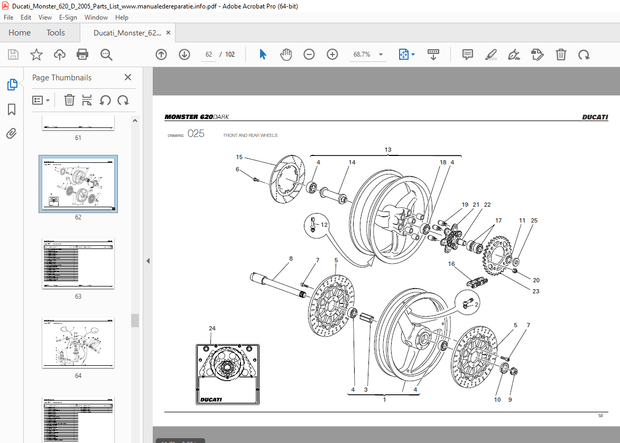 Ducati Monster 620DARK 2005 Parts Manual PN 91511482D - PDF DOWNLOAD