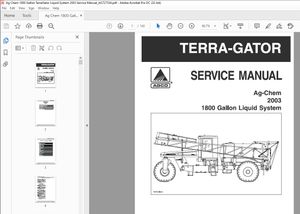 Ag Chem 1800 Gallon TerraGator Liquid System 2003 Service Manual_AG727534 – PDF DOWNLOAD