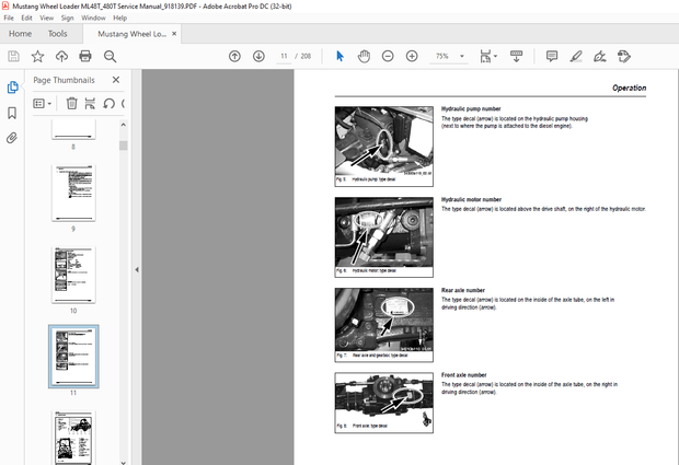 Mustang Wheel Loader ML48T Service Manual (918139) – PDF DOWNLOAD
