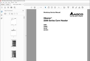 Gleaner NA Harvesting 3200 Series 3206 3206C 3212F 3212FC Corn Header Service Manual 79037206A – PDF