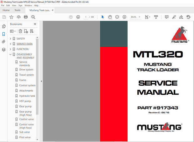 Mustang Track Loader MTL320 Service Manual (917343) – PDF DOWNLOAD