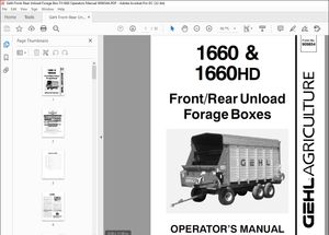 Gehl Front-Rear Unload Forage Box 1660 &amp;1660HD Operators Manual 909854A – PDF DOWNLOAD