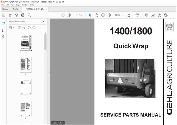 Gehl Quick Wrap 1400 1800 SERVICE PARTS MANUAL(907082) – PDF DOWNLOAD
