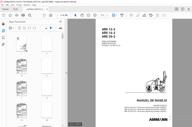 AMMANN ARX 12-2 ARX 16-2 ARX 20-2 RODILLO DE TÁNDEM MANUAL DE MANEJO - PDF