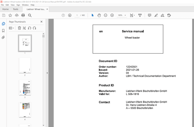 Liebherr Wheel loaders L 506-1816 Service manual – PDF DOWNLOAD