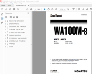 Komatsu WA100M-8 Wheel Loader Service Repair Workshop Manual VENBM06001 - PDF DOWNLOAD