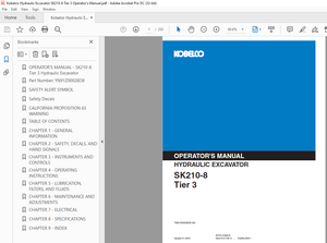 Kobelco SK210-8 Tier 3 ROPS Crawler Excavator Operator’s Manual – PDF DOWNLOAD